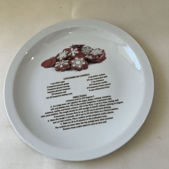 Gingerbread Cookies Recipe Directions Collector Decorator Plate 10 1/2 In White - Picture 5 of 6
